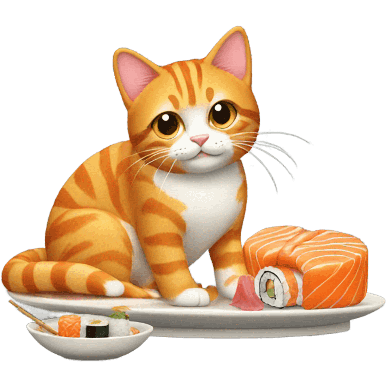 Orange tabby with a plate of sushi  emoji