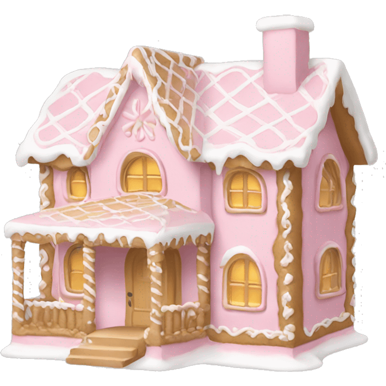 light pink and gold and white gingerbread house emoji