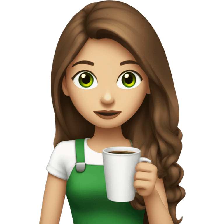 Girl with long brown hair and green eyes drinking coffee emoji