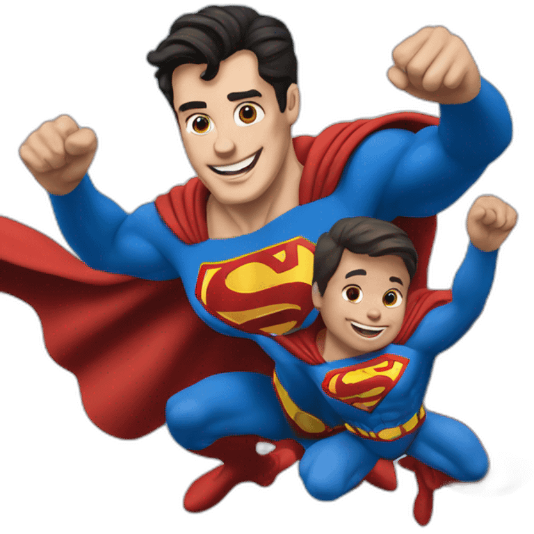 superman flying with two toddlers emoji