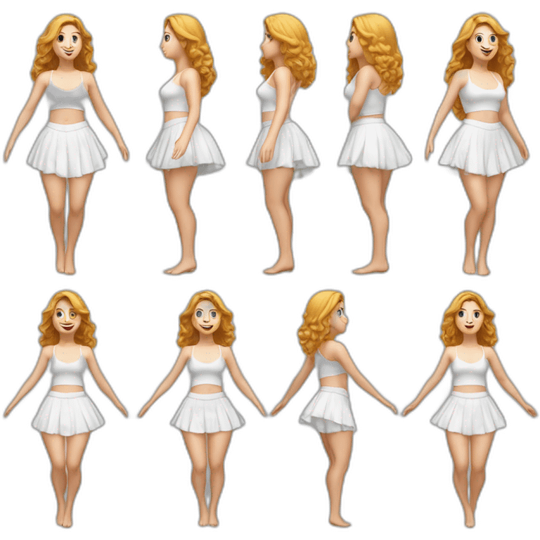 hyperrealistic-full-body-caucasian-curvy-beauty-jumping-small white-skirt-back-and-front-views-strong-wind-knickers emoji