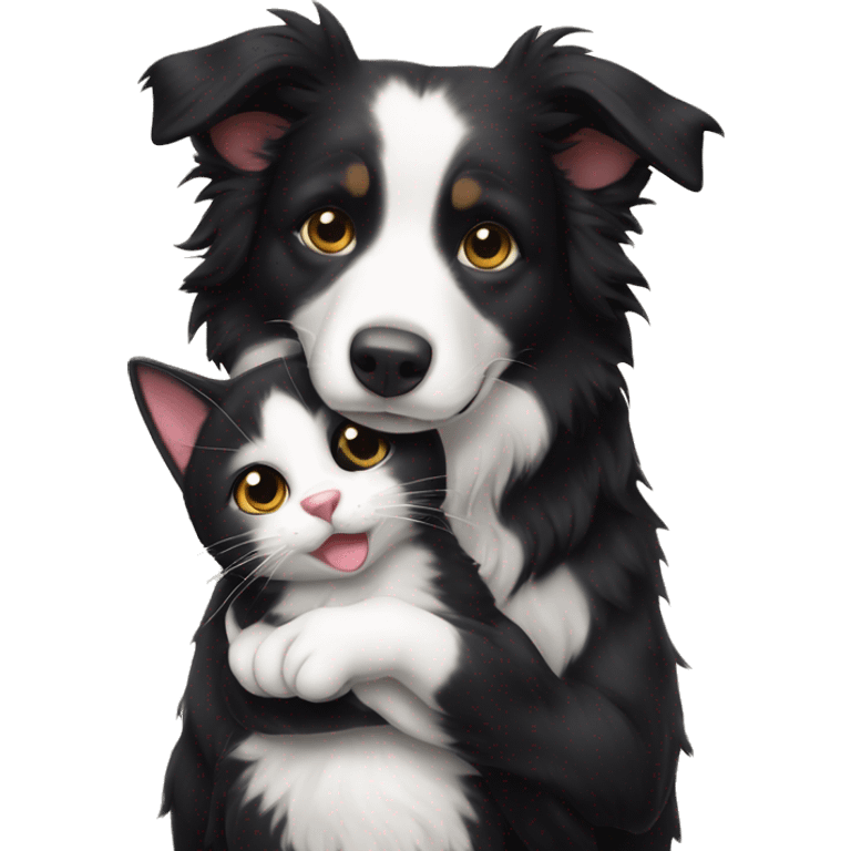 a border collie hugging American short hair cat emoji