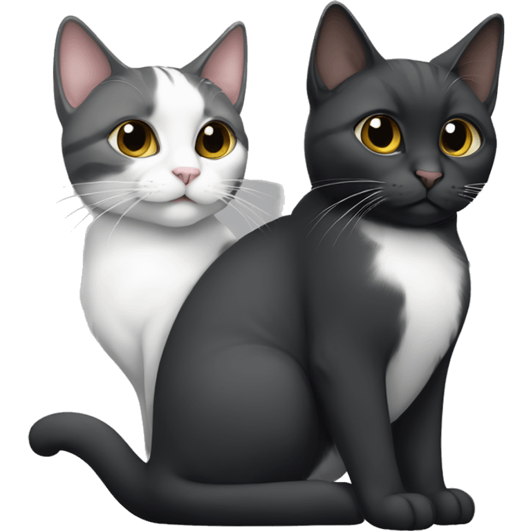 TWO cats: one that is dark grey and white, and one that is black emoji