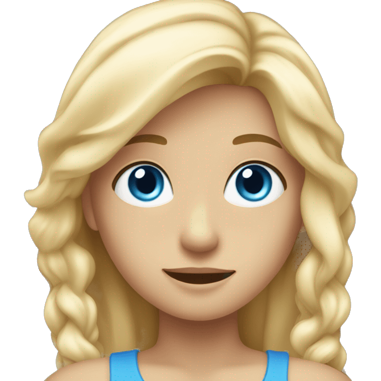 A blond girl with long hair, blue eyes raising one arm up emoji