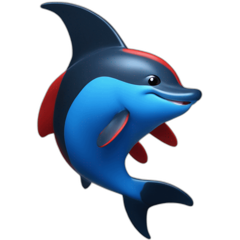 Un dauphin bleu foncé dans une bouée rouge et noire emoji