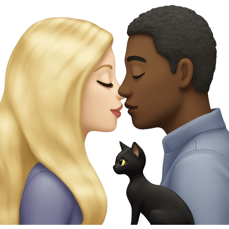 Pretty long blonde haired woman kissing Black cat emoji