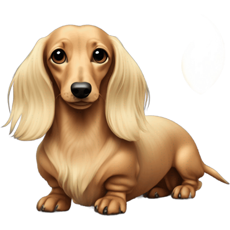 Blonde long-haired dachshund with a moon emoji