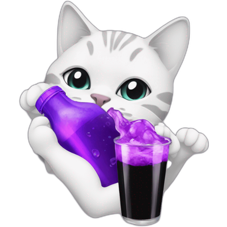 Cat black n white siping purple soda emoji