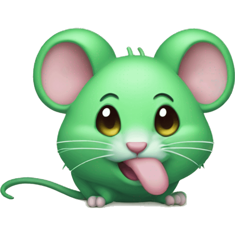 kawaii green rat with the tongue out emoji