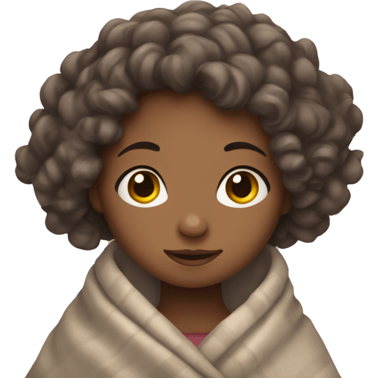 Girl with curly brown hair wrapped in blanket  emoji