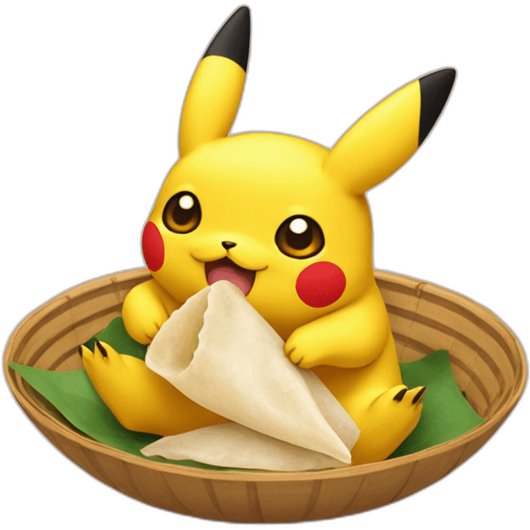 pikachu eating chinese dumpling emoji