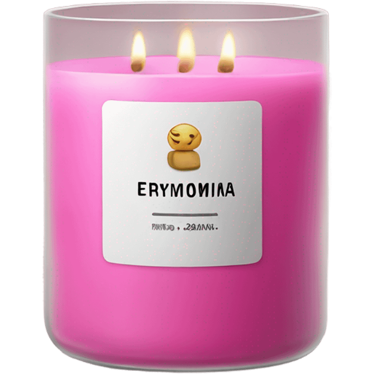 A pink candle in a glass with a white sticker and the inscription eryomina candle emoji