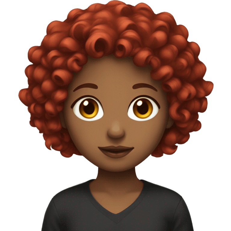 Black, red curly hair, short hair, girl emoji