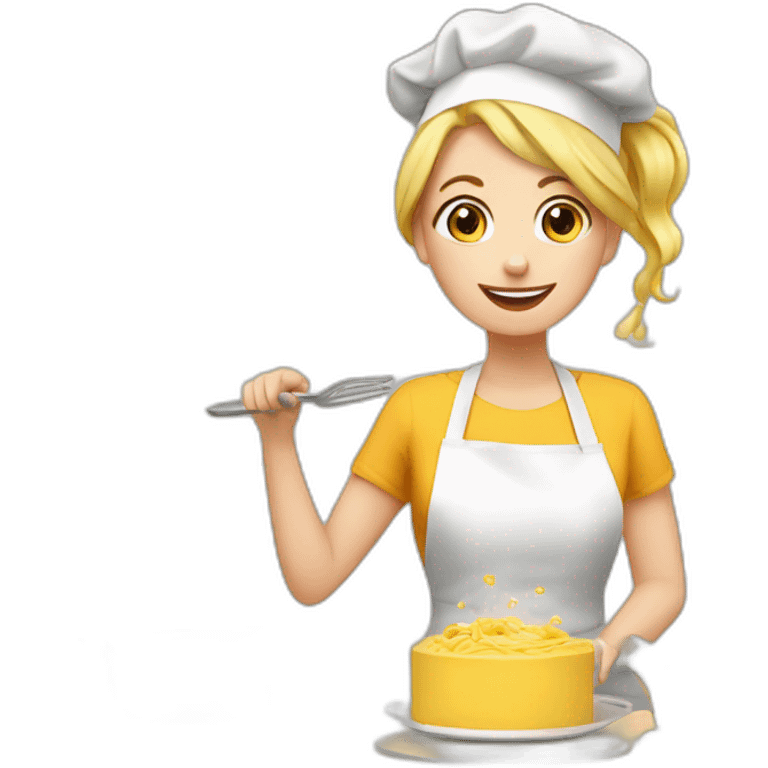 blone woman cooking pasta and cake emoji