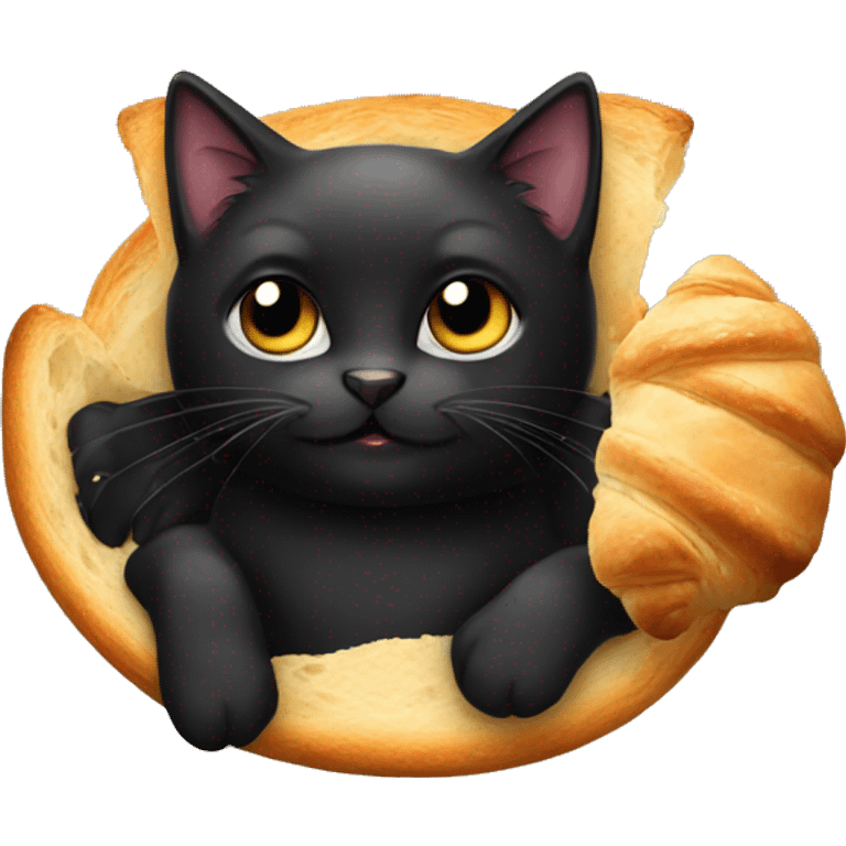 Black cat with croissant emoji