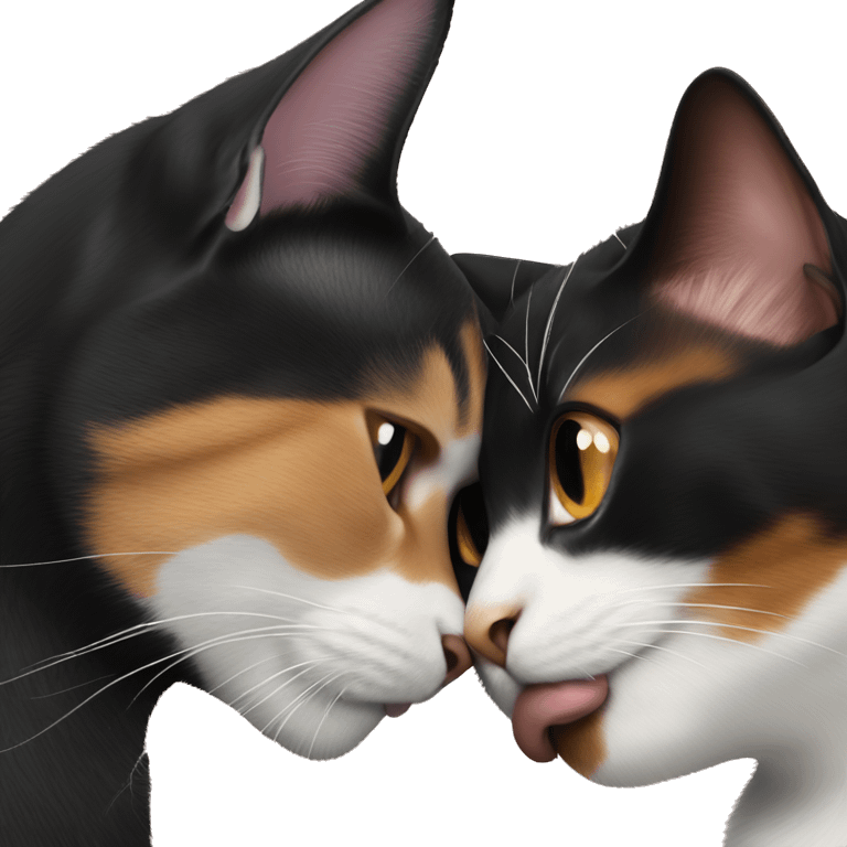 black cat kissing calico cat emoji