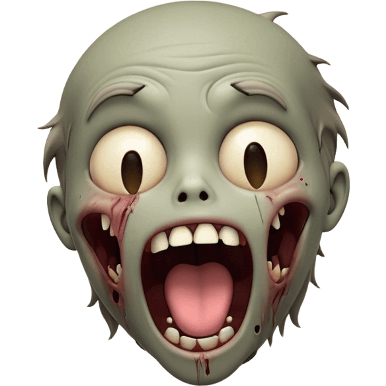 Cinematic Cute Yawning Zombie Portrait Emoji, with a delightfully quirky, slightly disheveled face in muted ashen tones, head tilted back in a big, funny yawn that reveals quirky stitches and playful gaps, simplified yet irresistibly charming, highly detailed with a soft, eerie glowing outline capturing the sleepy, offbeat vibe of a zombie taking a nap! emoji