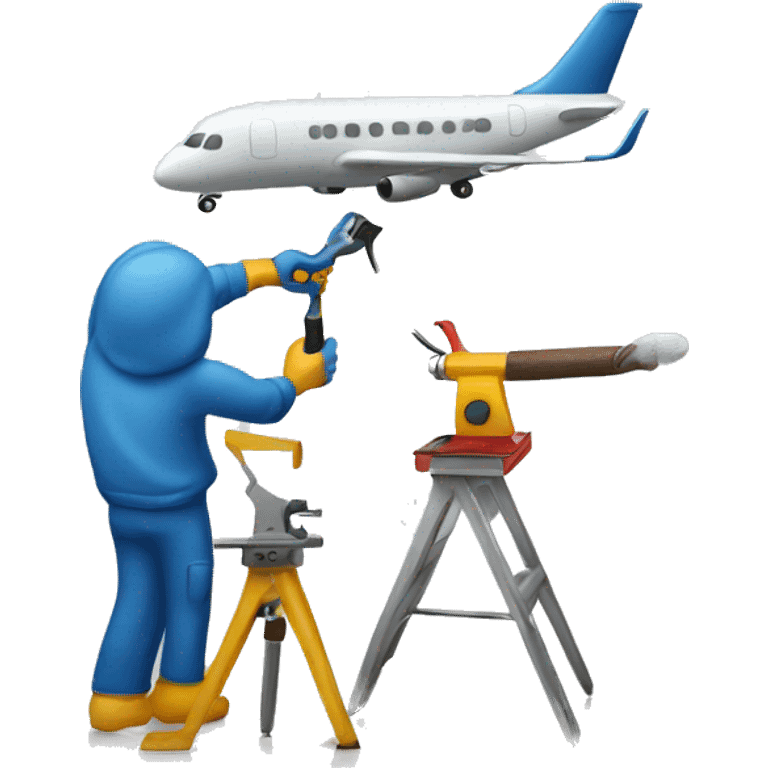 Man painting an airplane with a paint gun emoji