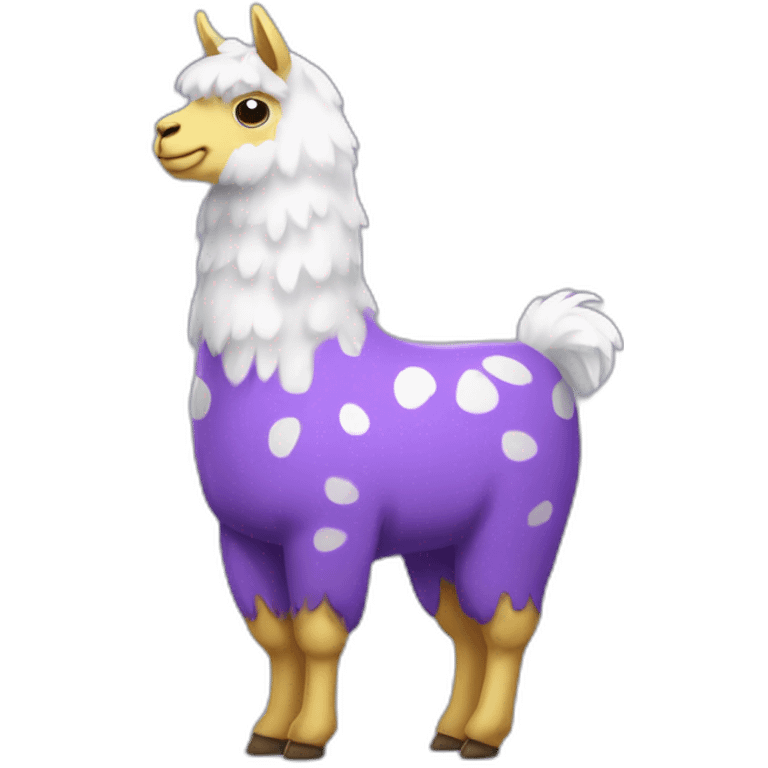 a purple llama with white spots with a yellow and blue mat emoji