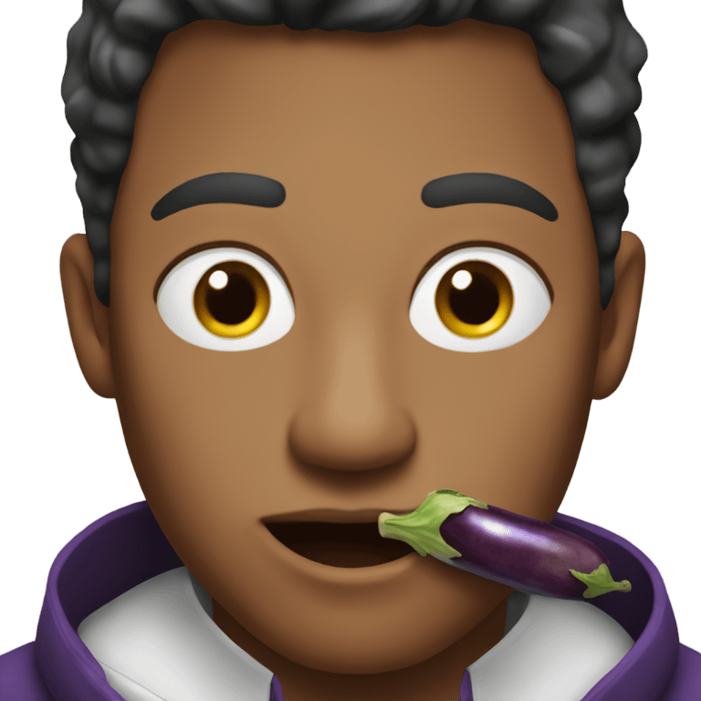 realistic portrait of solo male eating eggplant emoji