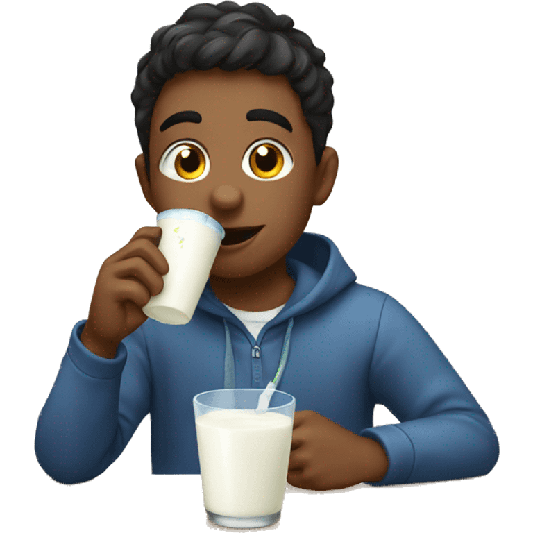 A boy drinking a yogurt before sleep emoji