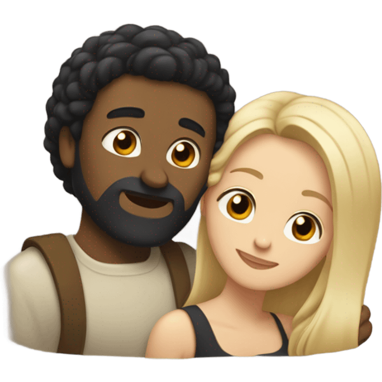 WHITE man BLACK beard and BLACK hair hugging white woman with long blonde hair emoji