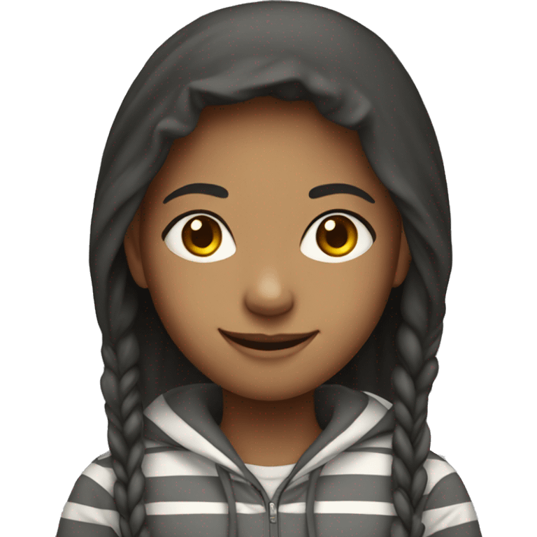 smiling girl with striped hoodie emoji