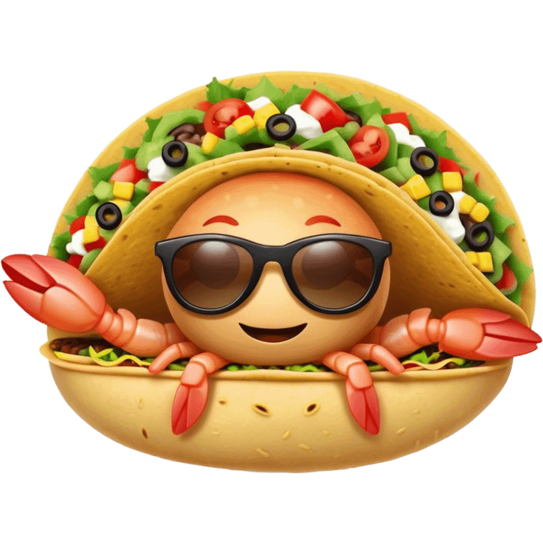 Shrimp wearing sunglasses inside a taco emoji