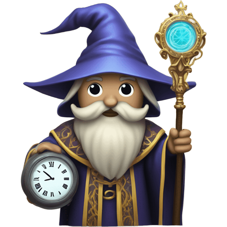 wizard holding a big clock emoji