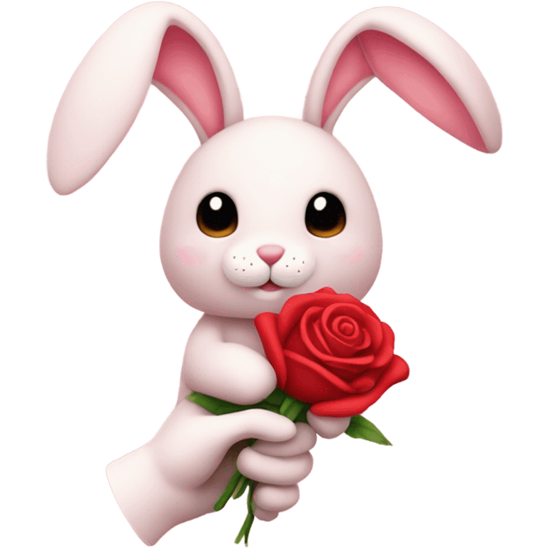 pastel pink plushie bunny holding red rose emoji