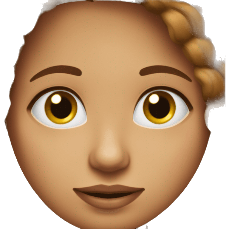 mulher, com o cabelo castanho escuro no ombro, branca, com sardinhas no rosto, cílios e olhos castanho escuro  emoji