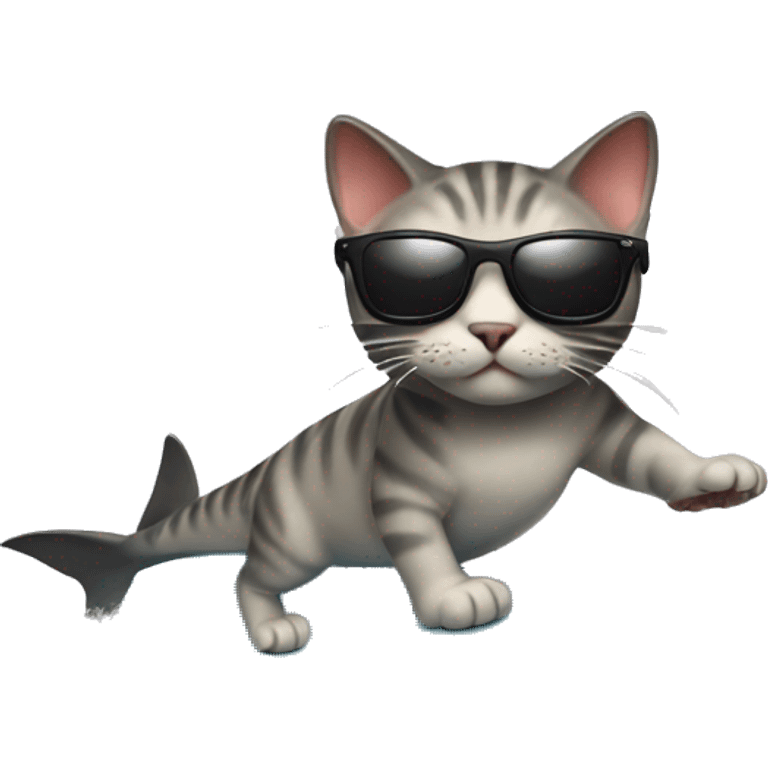 Cat with sunglasses surfing on a shark  emoji