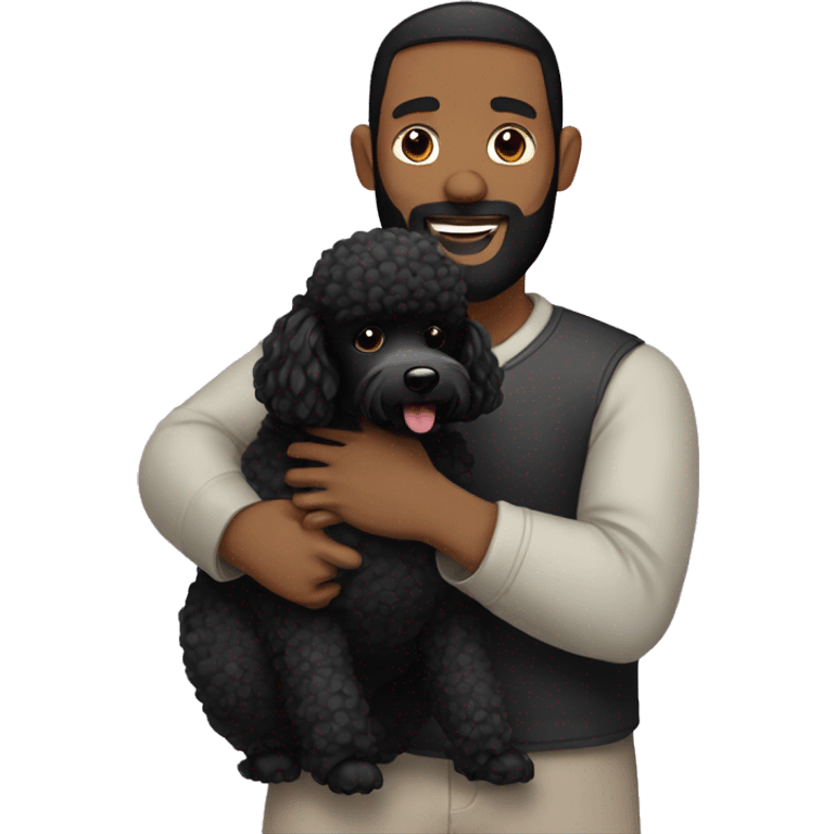 Men with black haired and beard hugs her Black-Poodle-Black-dog emoji