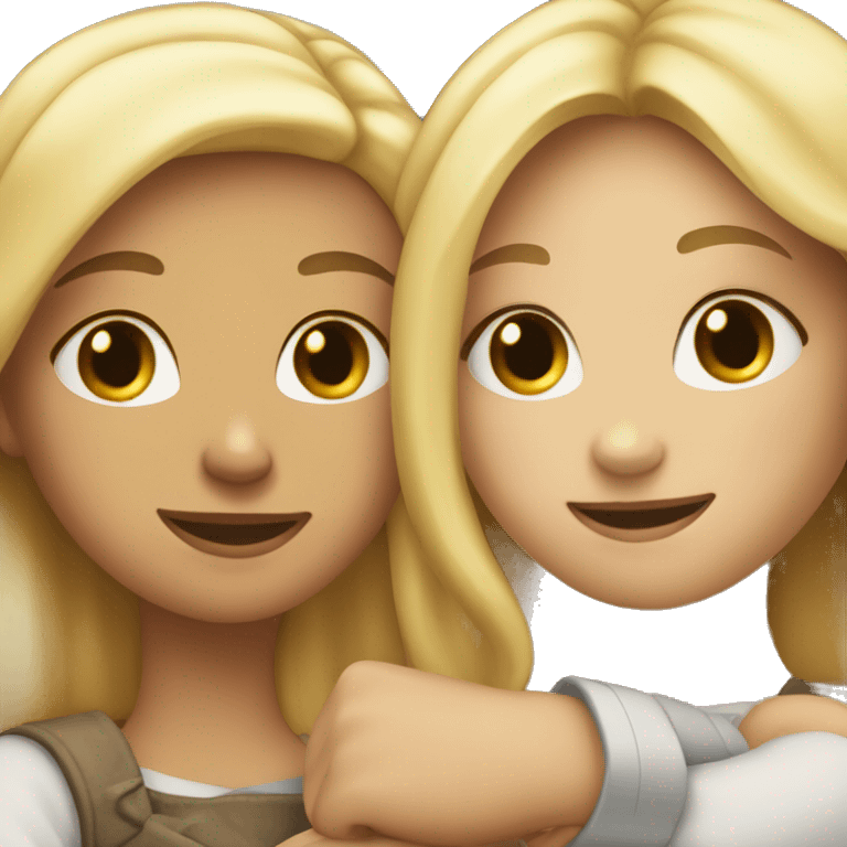 two blond girl friends hugging each other  emoji