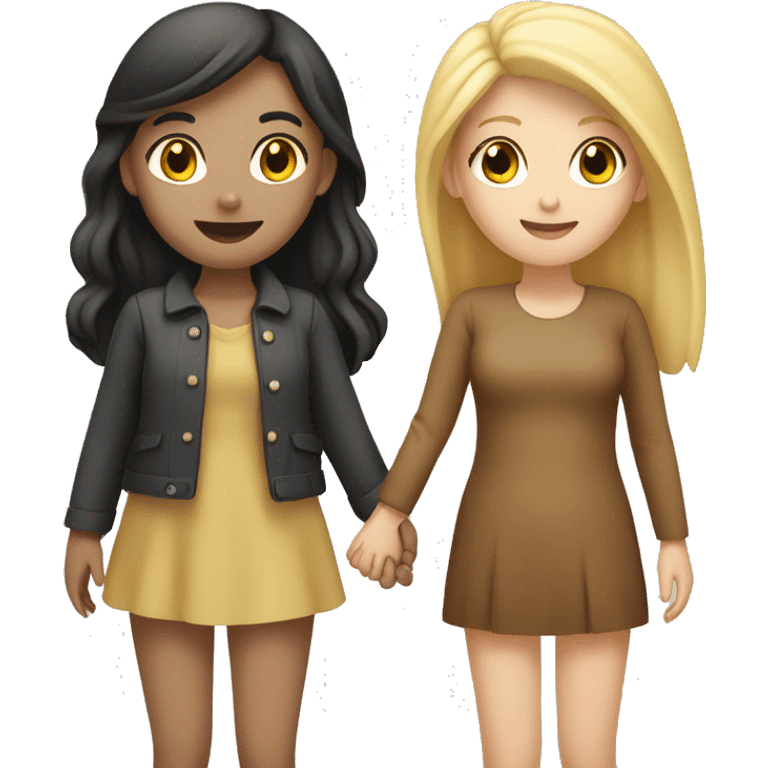 a brunette girl and a blonde girl holding hands emoji