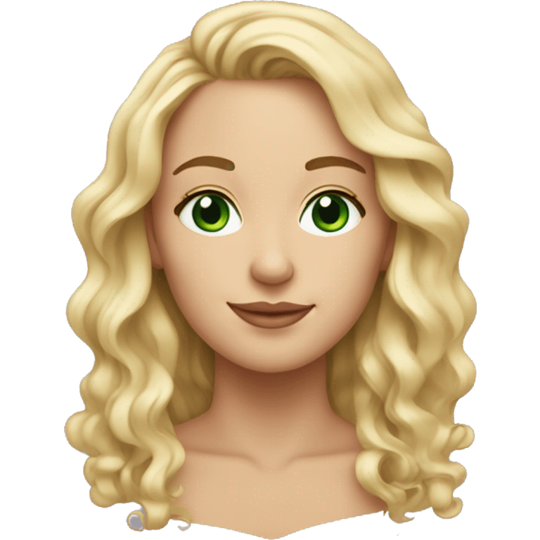 30 year old women, with blonde wavy hair and green eyes, fair complexion emoji