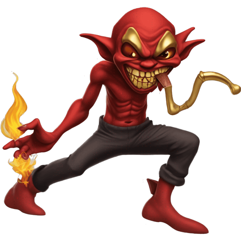 red goblin with gold teeth with Jordans on smoking a backwood dancing emoji