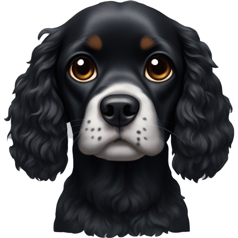 Small completely black king spaniel with black fur on his whole face and white fur on chest emoji