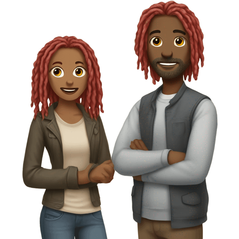 Me with mini shoulder red locs antiquing with my friend girl with gray locs emoji