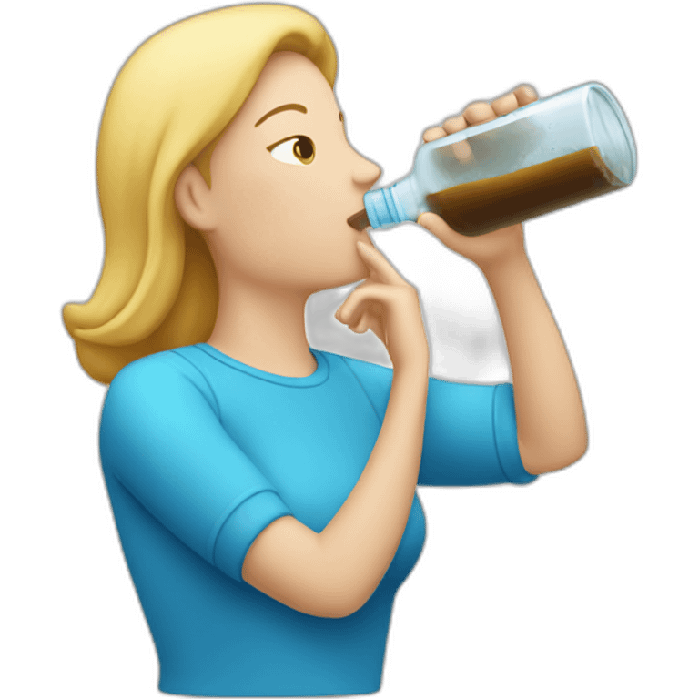 white woman drinking from gigantic water bottle emoji