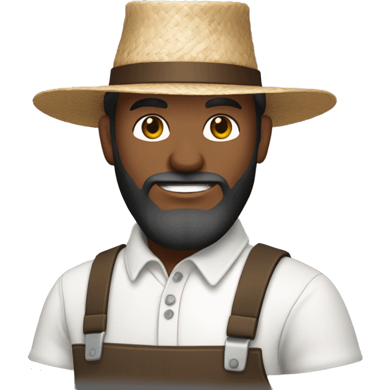 Amish man white with brown straw hat building a building with beard without a mustache holding a saw emoji