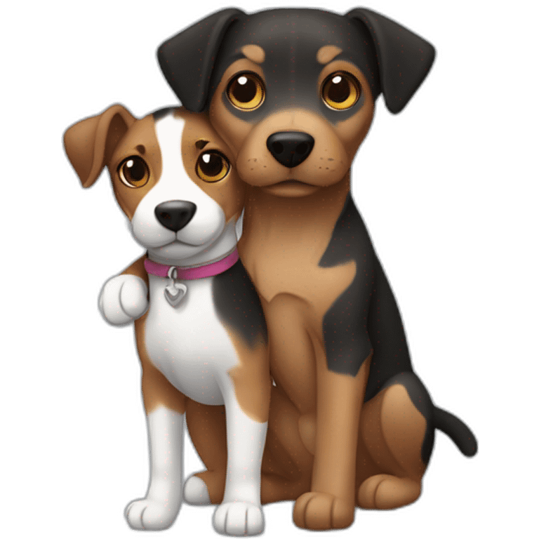 Black tabby cat and brown Jack Russell dog hugging emoji