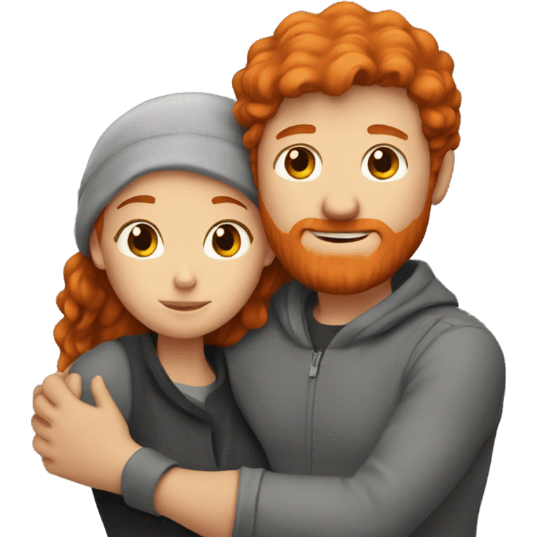 Redhead couple hugs emoji