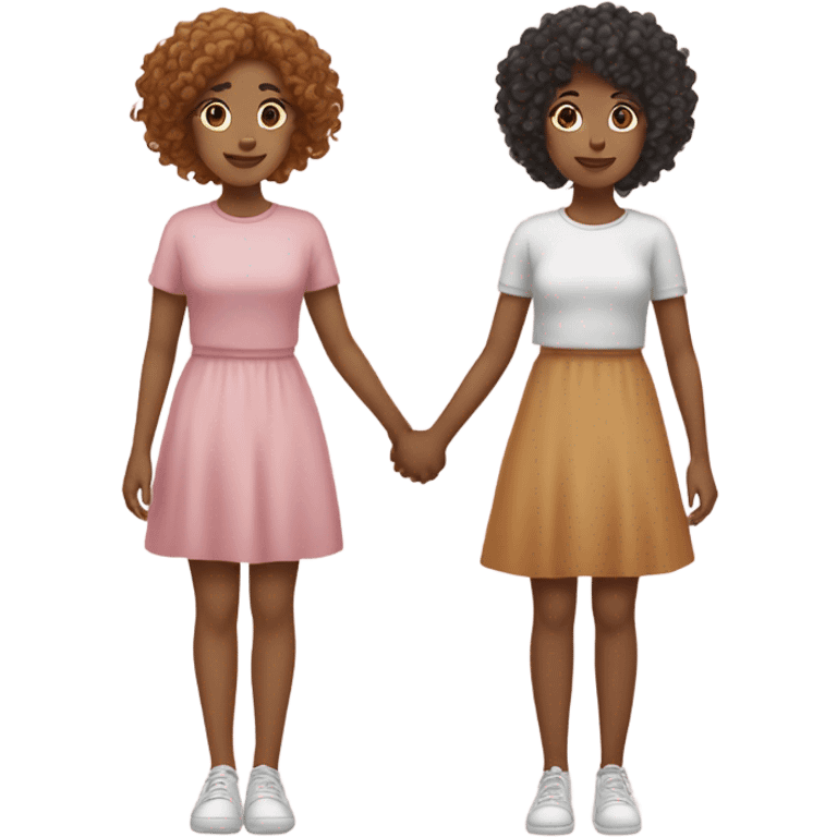 Full body, Two girls holding hands Carmel skin  one  with a curly bun and one feminine with curly hair emoji