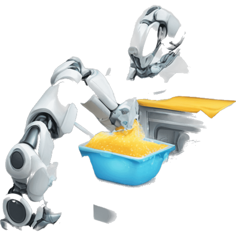 Robotic arms washing dishes next to a restaurant grade dishwasher emoji