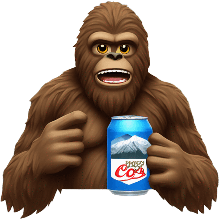 Sasquatch drinking a coors banquet in the mountains  emoji