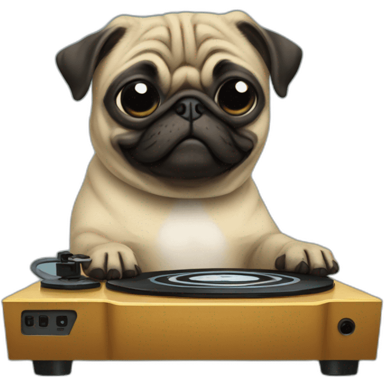 A pug Djing on turntables emoji