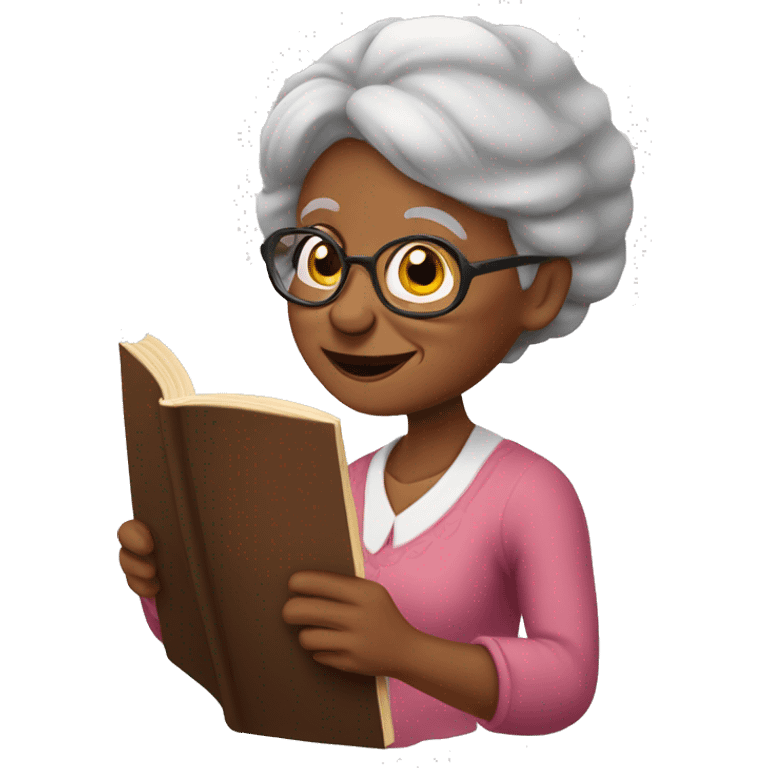 Sweet brown eyed Granny reading a book emoji