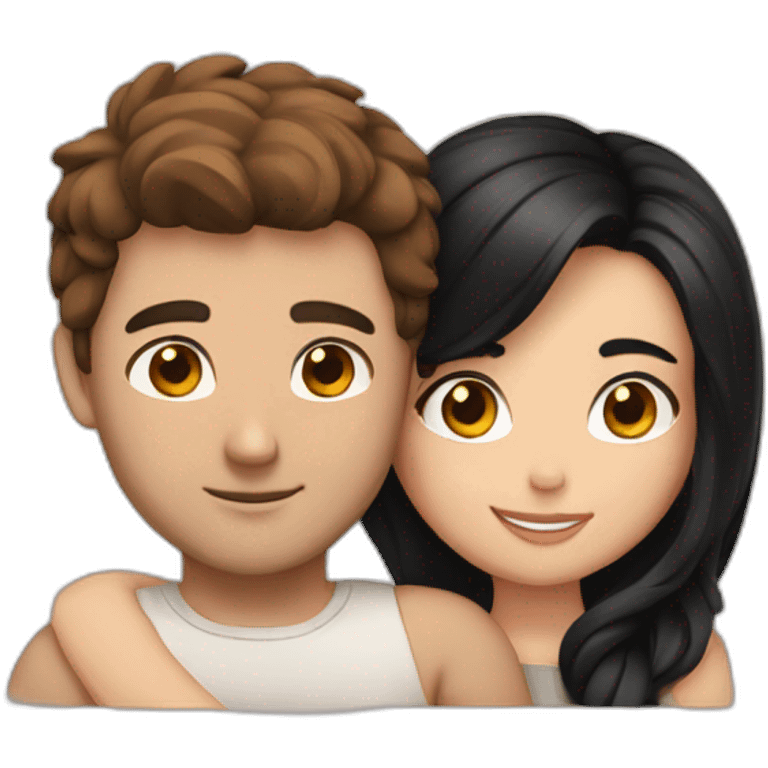 A Guy with brown hair and a girl with black hair cuddling emoji