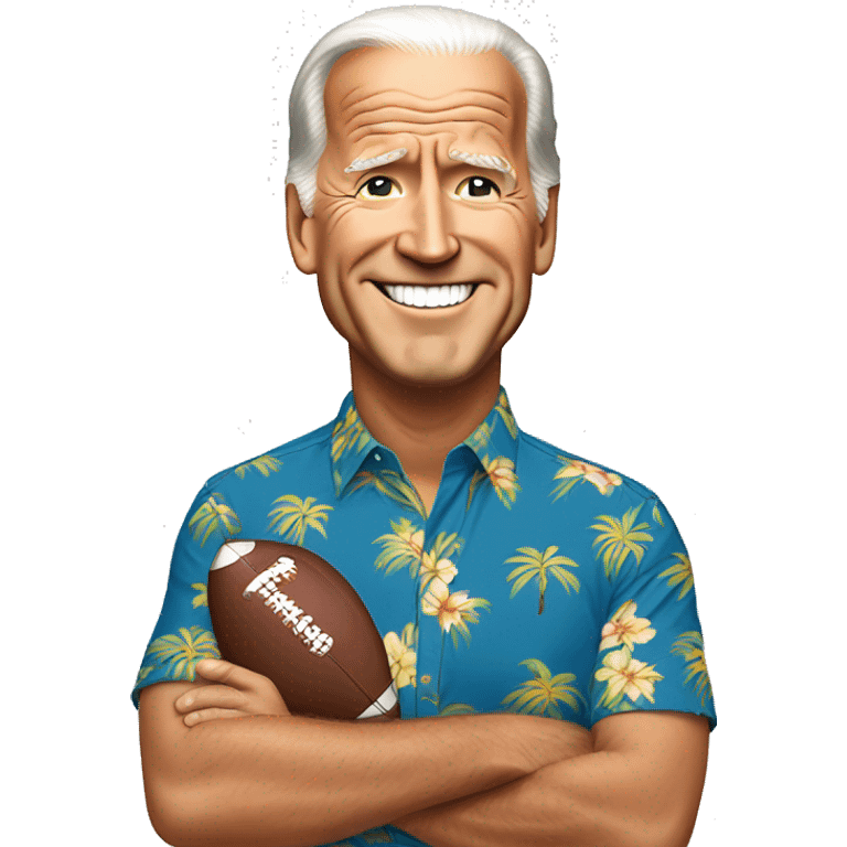 Joe Biden wearing a football helmet and a Hawaiian shirt emoji